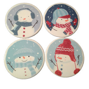 St. Nicholas Square Village Blue Snowman Coasters